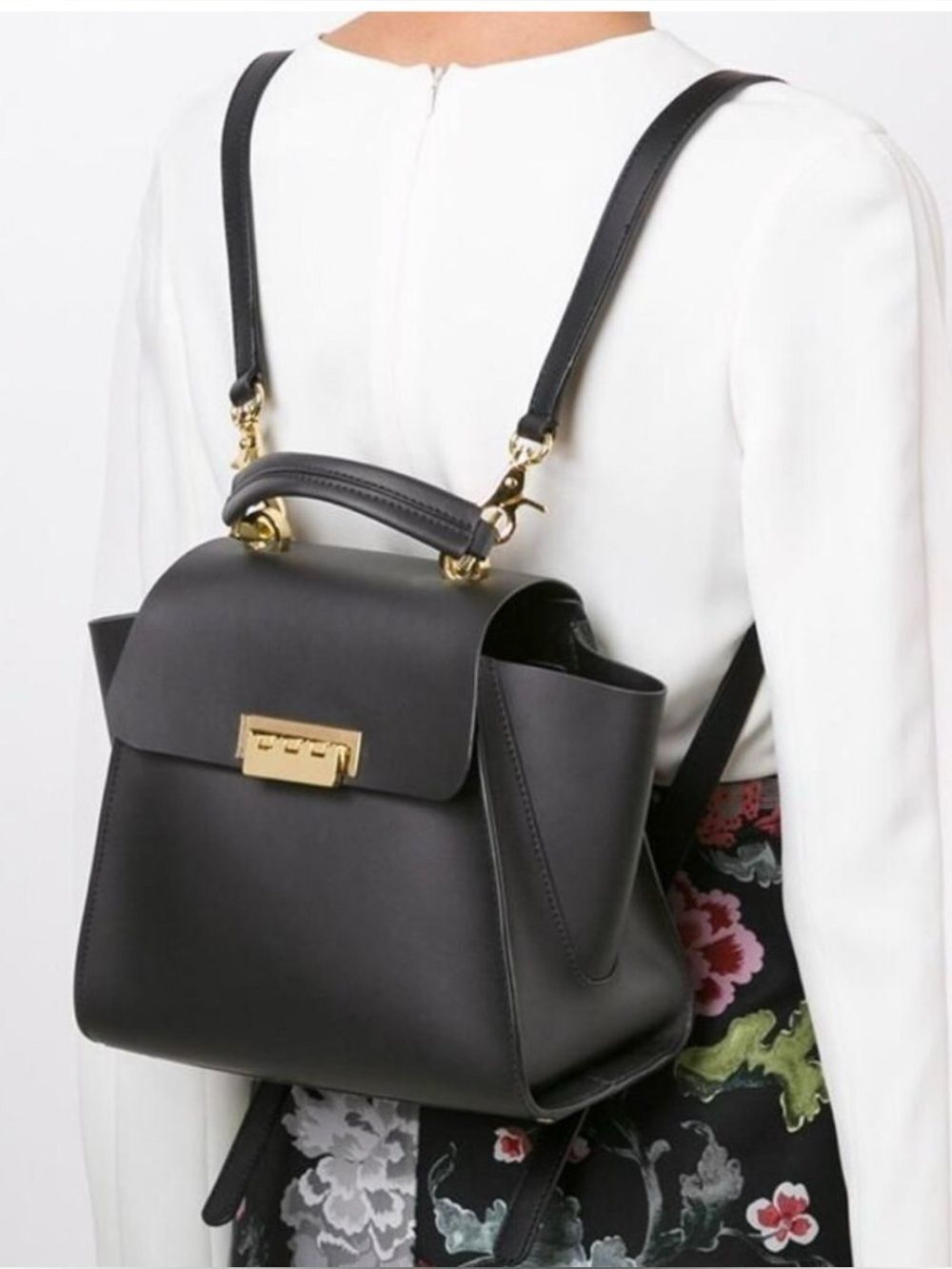 Zac Zac Posen Eartha  Leather Satchel Crossbody Bag - Black & Gold ~ No Straps